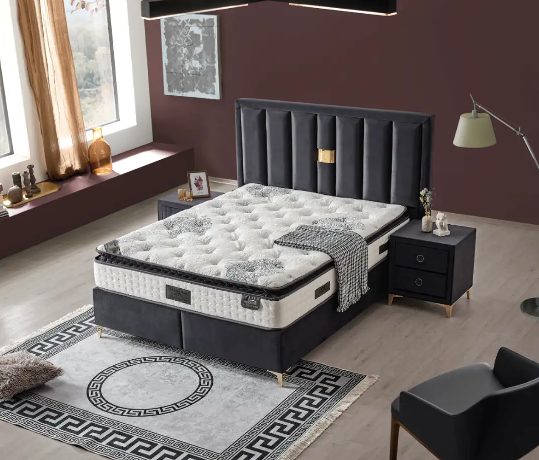 Padded bed with coffers and drums -Gray -antitraccos