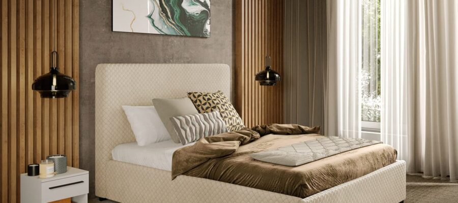 Padded bed with fixed - beige - honey