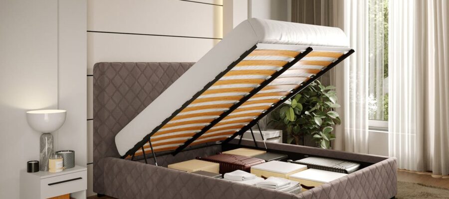 Padded bed with folding bed - brown - ruby